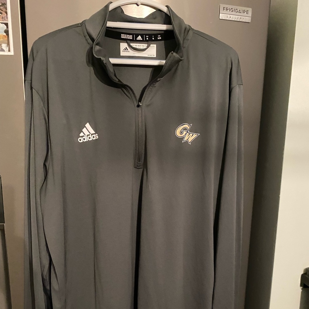 Men’s quarter zip Adidas’s pullover from George Washington University.